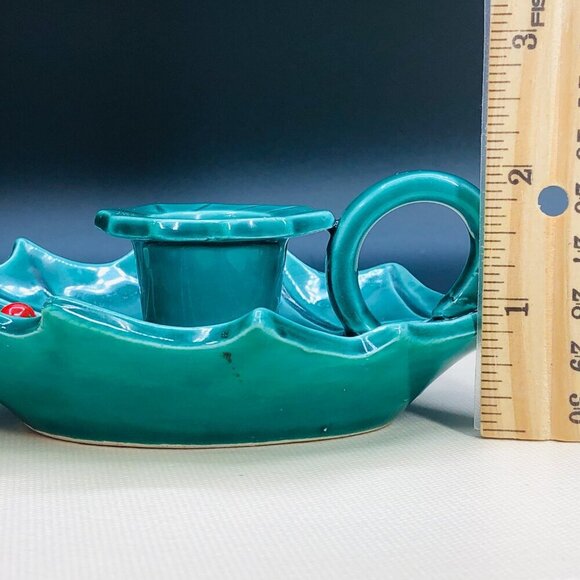 Hallmark Green Holly Berry Candleholder Dish Kitsch Vintage Christmas Decor - Picture 9 of 10